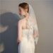 Korean-Style Short Bridal Veil With Double-Layer Ledge – Delicate Lace Wedding Veil For Photography & Ceremonies (Ivory/White)_ecoleips.com