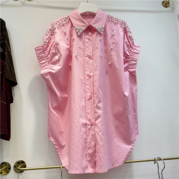 Women's Clothing Fashion Short Sleeved Shirt For Women Summer Loose Stylish Design Niche Puff Sleeve Heavy Beaded Top_ecoleips.com
