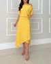 Women's Clothing New Product Light Yellow Three Quarter Sleeve Off Shoulder Casual Top Suit Irregular Medium Length Skirt_ecoleips.com