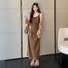 Autumn New Korean Fashion Knitted Cardigan Strap Two-Piece Maternity Dress_ecoleips.com