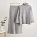 Winter Knit Turtleneck Sweater & Wide-Leg Pants Set – Button Detail Casual Outfit, Pure Color Comfortable Two-Piece For Women_ecoleips.com