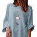 Women's Autumn/Winter Round-Neck Cotton Linen Plain-Colored T-Shirt_ecoleips.com