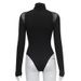 Women's Clothing High Neck Mesh Splicing Slim Elastic Temperament Long Sleeved Jumpsuit Tops_ecoleips.com