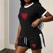 Summer Women's Red Heart Print Two-Piece Set Casual Short-Sleeved Shirt And Shorts Polyester Fashion_ecoleips.com
