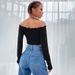 Voya Women's Streetwear Hot Girl Internet Celebrity Casual One Collar Knitted Long Sleeved Ultra Short T-shirt Top_ecoleips.com