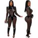 Women's Clothing Fashion Solid Color Mesh Hot Diamond Long Sleeved Trousers Jumpsuit_ecoleips.com