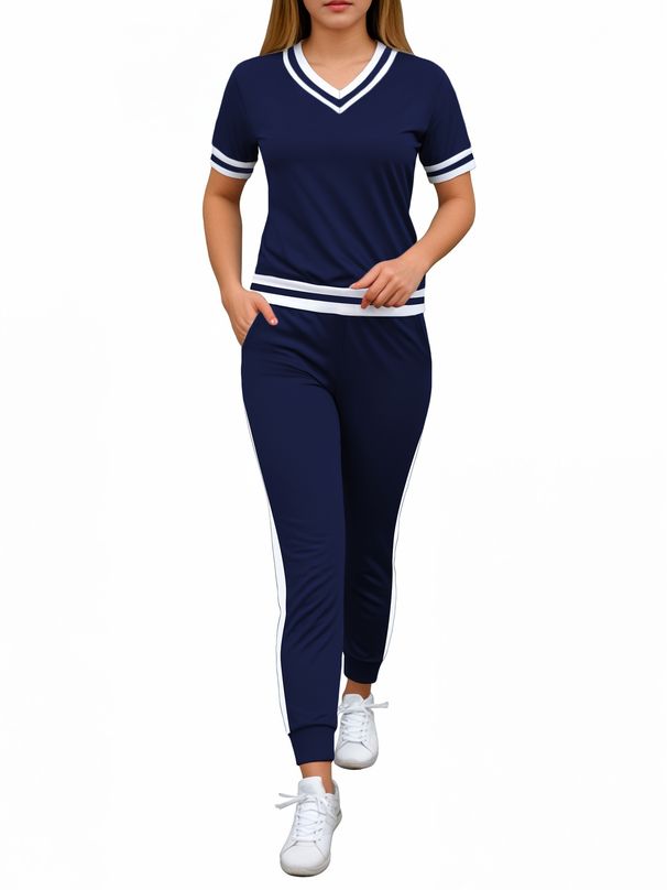 Breathable V-Neck Top And High-Waisted Trousers Set, Women's Casual Comfort Two-Piece Outfit For Spring And Summer_ecoleips.com