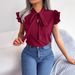 Women's Clothing Spring And Summer Temperament Commuter Ruffled Lace Up Bow Chiffon Shirt_ecoleips.com