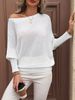 "Elegant Off-Shoulder Batwing Sleeve Sweater - Soft Polyester Pullover Top For Women, Versatile Crewneck Casual Blouse_ecoleips.com