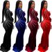 legant Long Sleeve Bodycon Dress With Rhinestone Details - Stretchy Velvet Party Dress For Women, Slim Fit Evening Gown In Black/Burgundy/Navy_ecoleips.com