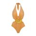 Women's Deep V Neck One-Piece Swimsuit With Strap - Golden Bright High-End Swimwear_ecoleips.com