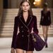 European And American Women's Suits, Spring-summer New Slim-fit Double-breasted Velvet Color-block Evening_ecoleips.com