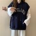 foreign Trade Spring Autumn Korean Style Hooded Pullover Embroidered Letter Vest For Women, Loose And_ecoleips.com