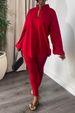 Solid Color And Multi-Color Split V-Neck Top Leggings Knitted Two Piece Set New Cross Border Stylish And Elegant_ecoleips.com