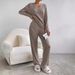Two-Piece Set Of Women's Autumn Fashion Casual Straight-Leg Pants With A Loose V-Neck And Pit Stripe Knitted Top_ecoleips.com