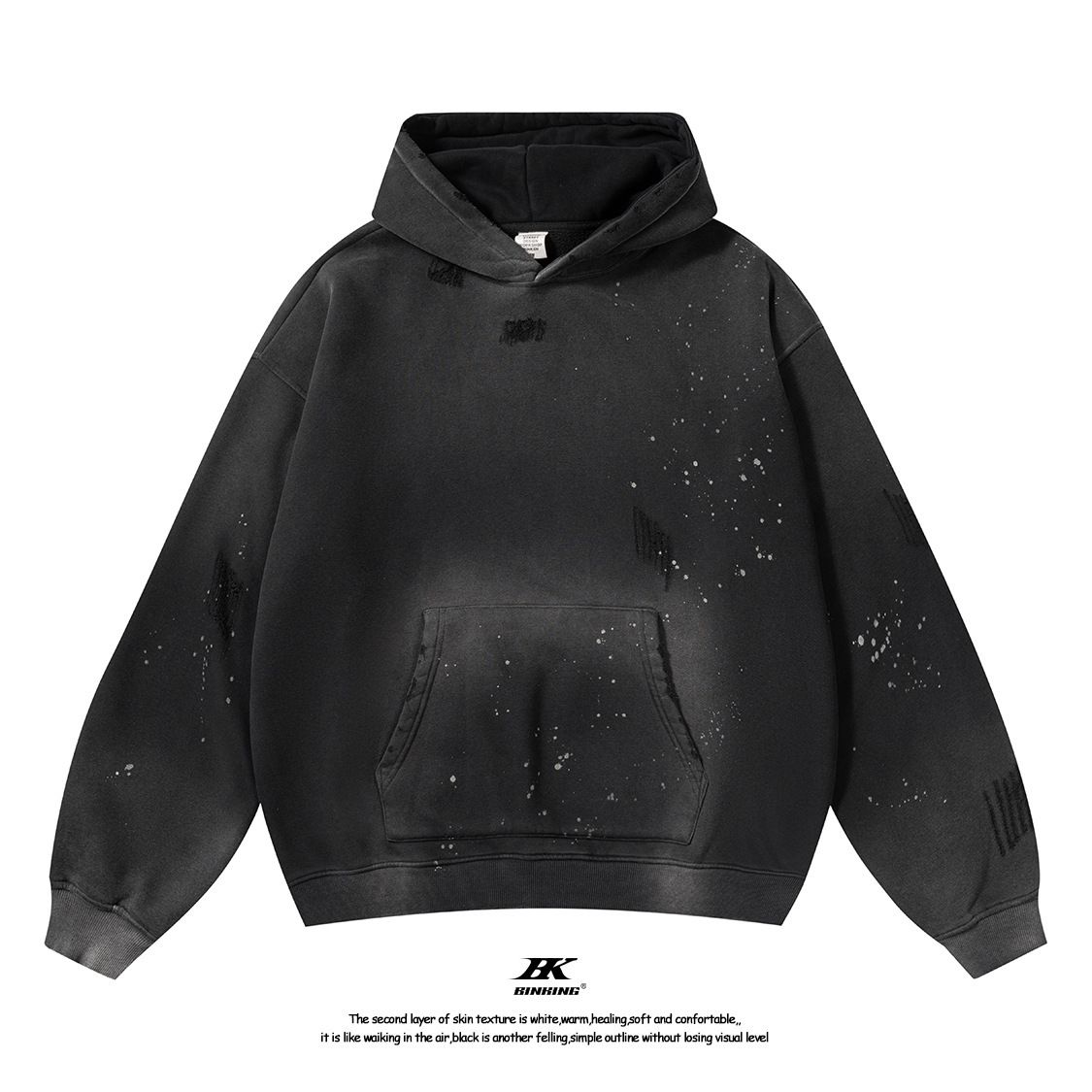 KANYE High Street Ink Splashed Distressed Hoodie Gradient Design Trendy Cool Style for Men And Women_ecoleips.com