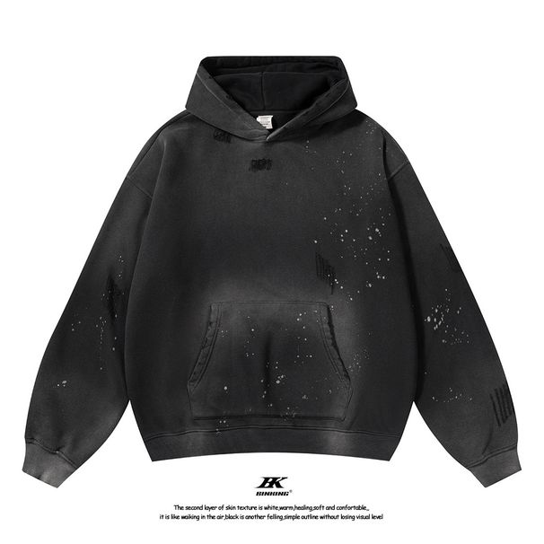 KANYE High Street Ink Splashed Distressed Hoodie Gradient Design Trendy Cool Style for Men And Women_ecoleips.com