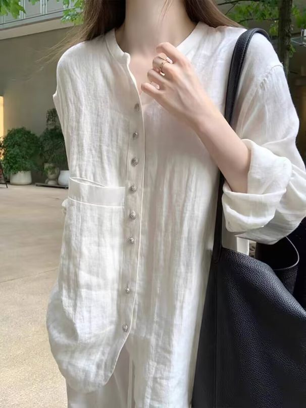 New Chinese-style White Linen Sun-protective Jacket For Women, Spring-summer National-style Shirt With A Cool And Light_ecoleips.com