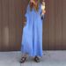 Spring Casual V Neck Dress Washed Cotton Short Sleeved Long Skirt For Women European And American Style Independent Website Fashion_ecoleips.com
