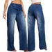 Women's Clothing Stretch Denim Pants With Drawstring Waist – Mid-Rise, Straight Leg, Fleece-Lined & Comfort Fit – Dark Blue (S-XXL)_ecoleips.com
