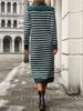 K New Slim-fit Color-blocked Women's Sweater Striped Long Dress Fashion Dress_ecoleips.com