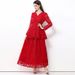 Women's Clothing French Style Embroidered Mesh Ruffle Dress – Tie Waist & Lantern Sleeves Elegance_ecoleips.com
