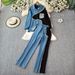 Women's Clothing Designer Lapel Patchwork Denim Shirt Long Sleeved Top Suit For Women High Waist Slim Color Matching Wide Leg Pants Two Piece Suit_ecoleips.com