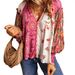 Aria Basics Aria Basics European And American Best-Selling Fashion Floral Print Shirt Women, 2025 Autumn New Style, Contrast Color V-Neck Long_ecoleips.com
