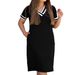 Fashion Women's plus Size Summer Dress V Neck Short Sleeve Loose Fit with Slit Hem England Style Regular Thickness_ecoleips.com