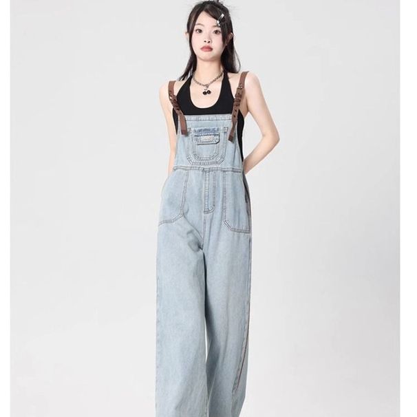 New Denim Overalls For Women, American Style Spicy Girls, Loose And Slimming, Versatile Straight Wide Leg Workwear_ecoleips.com