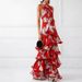 Bohemian Vacation Style Printed Lace Up Lolita Big Swing Dress Women Summer Casual Beach Flowy Long Maxi Dress_ecoleips.com
