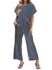 Women's Striped Two Piece Set Summer Casual Comfortable Wide Leg Pants Short Sleeve Crew Neck T-Shirt_ecoleips.com