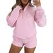Women's Casual Two Piece Set Zipper Sweatshirt With Shorts Autumn Winter Clothing_ecoleips.com