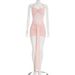 European And American Style Women's Summer Short Dress D26DS054 Solid Color Casual Mesh Patchwork Twisted Halter Neck with Ribbon_ecoleips.com