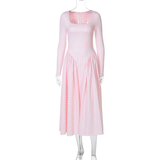 Hot-Selling Women's 2025 Autumn New Sexy Plaid Skirt Fashion High-Waisted Flared Long-Sleeve Dress For Women_ecoleips.com
