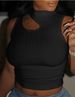 Fashionable Off-shoulder High-elasticity Tank Top With Round Neck, Slim-fit, White, Sleeveless, Breathable, European And_ecoleips.com