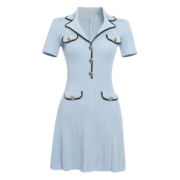 Women's Clothing Spring And Summer New Women's Suit Collar Short Sleeve Slim Fit Waist Thin Temperament Elegant Knit Hip Dress_ecoleips.com