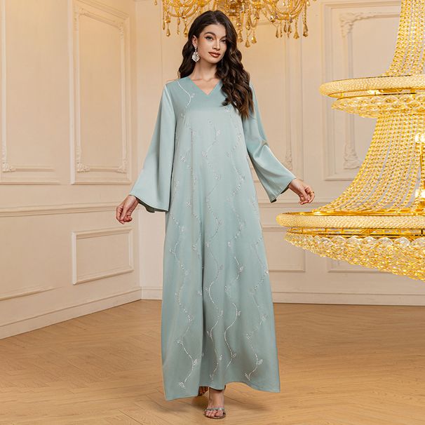 Women's Clothing Middle East Dubai Women's Clothing High End Texture Satin Hot Diamond Robe Elegant Dinner Dress Skirt_ecoleips.com