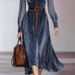 Women's Long Dress European American Style Cardigan Shirt Collar Digital Print Mesh Clothing With Belt_ecoleips.com