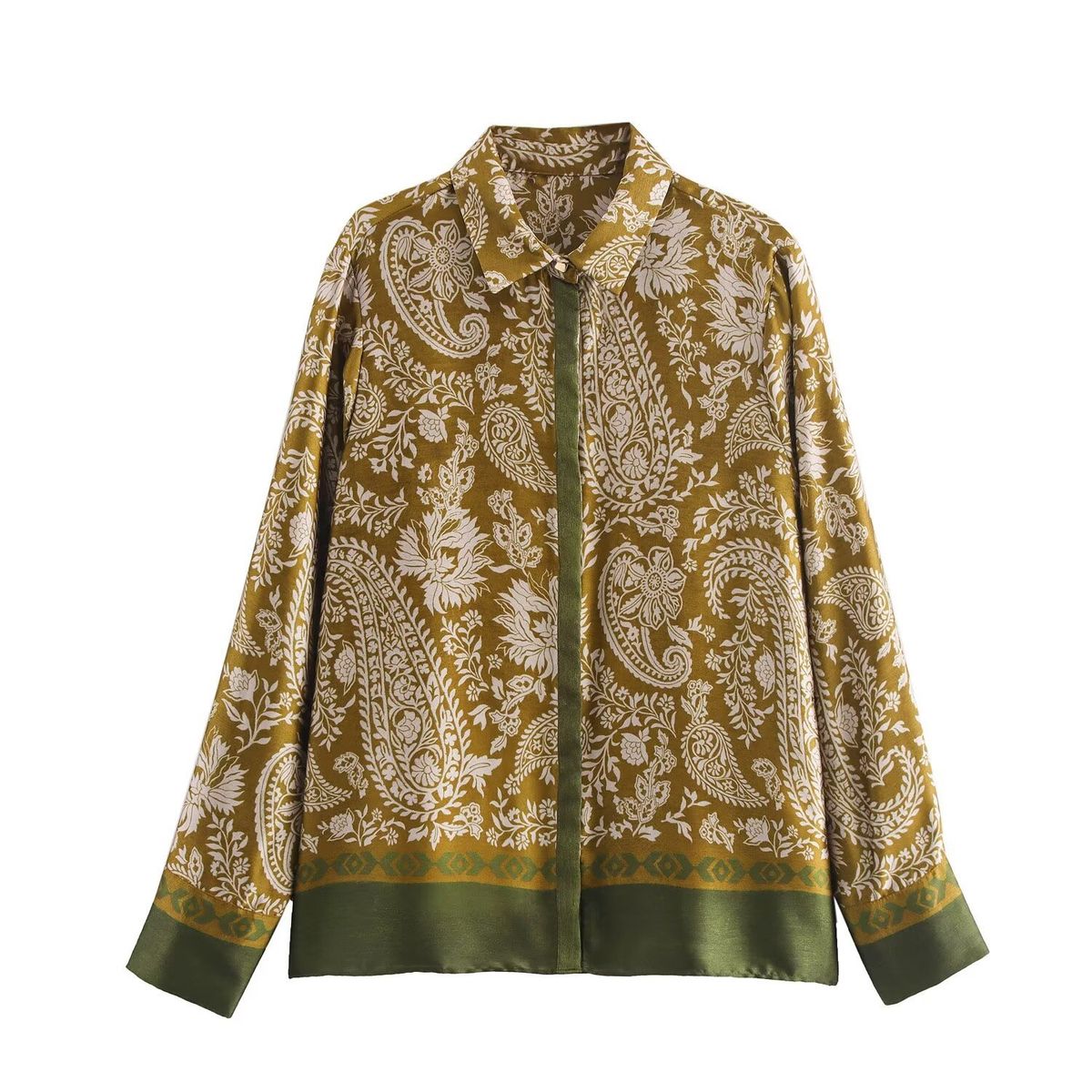 Women's Clothing New Loose Slim Satin Texture Printed Shirt_ecoleips.com