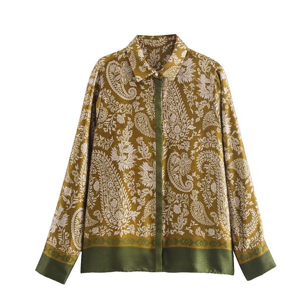 Women's Clothing New Loose Slim Satin Texture Printed Shirt_ecoleips.com