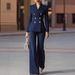 Women's Clothing Chic Striped Blazer & Pants Set – Slim-Fit Office Suit For Women, Professional & Stylish (Navy, Black)_ecoleips.com