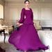 Regal Long Sleeve Dress Set – Vintage-Inspired Poly-Cotton Maxi Dress With Square Neck (S-XXL, White/Purple)_ecoleips.com