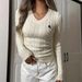 Women's V-Neck Cable Knit Sweater With Rope Detail, Long Sleeve Pullover Top For Casual Chic Style_ecoleips.com