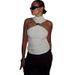 Women's Sleeveless Halter Neck Slim Vest Top Unique Metal Decoration European American Style Spring New Clothing for Ladies_ecoleips.com