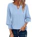 Summer Women's 7/8 Sleeve V-Neck T-Shirt_ecoleips.com