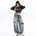 Women's High-Waisted Slimming Ripped Wide Leg Jeans Loose Fitting Floor Length Pants American Style Denim_ecoleips.com