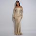 Women's Clothing One-Shoulder Metallic Mermaid Dress – Stretch Knit Bodycon Gown With High Slit (Champagne/Burgundy/Gold, S-XXL, Euro-US Glam Style)_ecoleips.com