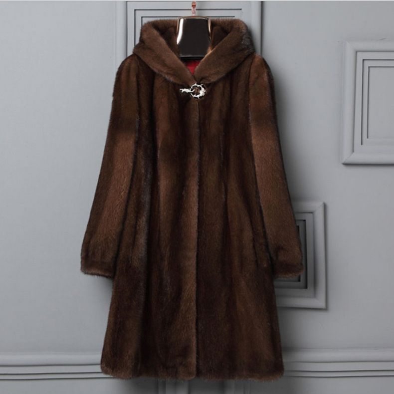 Luxury Faux Fur Coat With Hood, Long Winter Coat For Women, Elegant Outerwear, Deep Brown, Plus Size Available_ecoleips.com