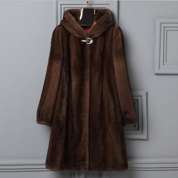 Luxury Faux Fur Coat With Hood, Long Winter Coat For Women, Elegant Outerwear, Deep Brown, Plus Size Available_ecoleips.com
